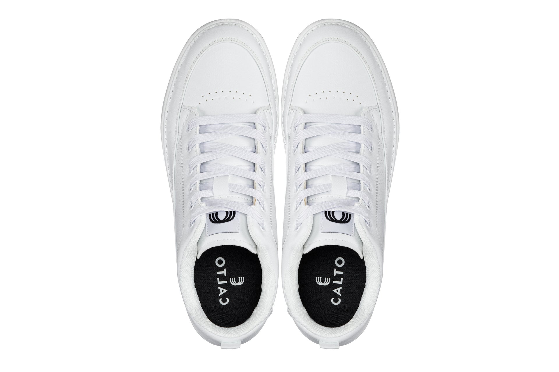 CALTO - Q272  - 2 Inches Taller (White & Gum Sole) -Elevated Leatherette Micro-Perforated Sneakers - Triathlete Store