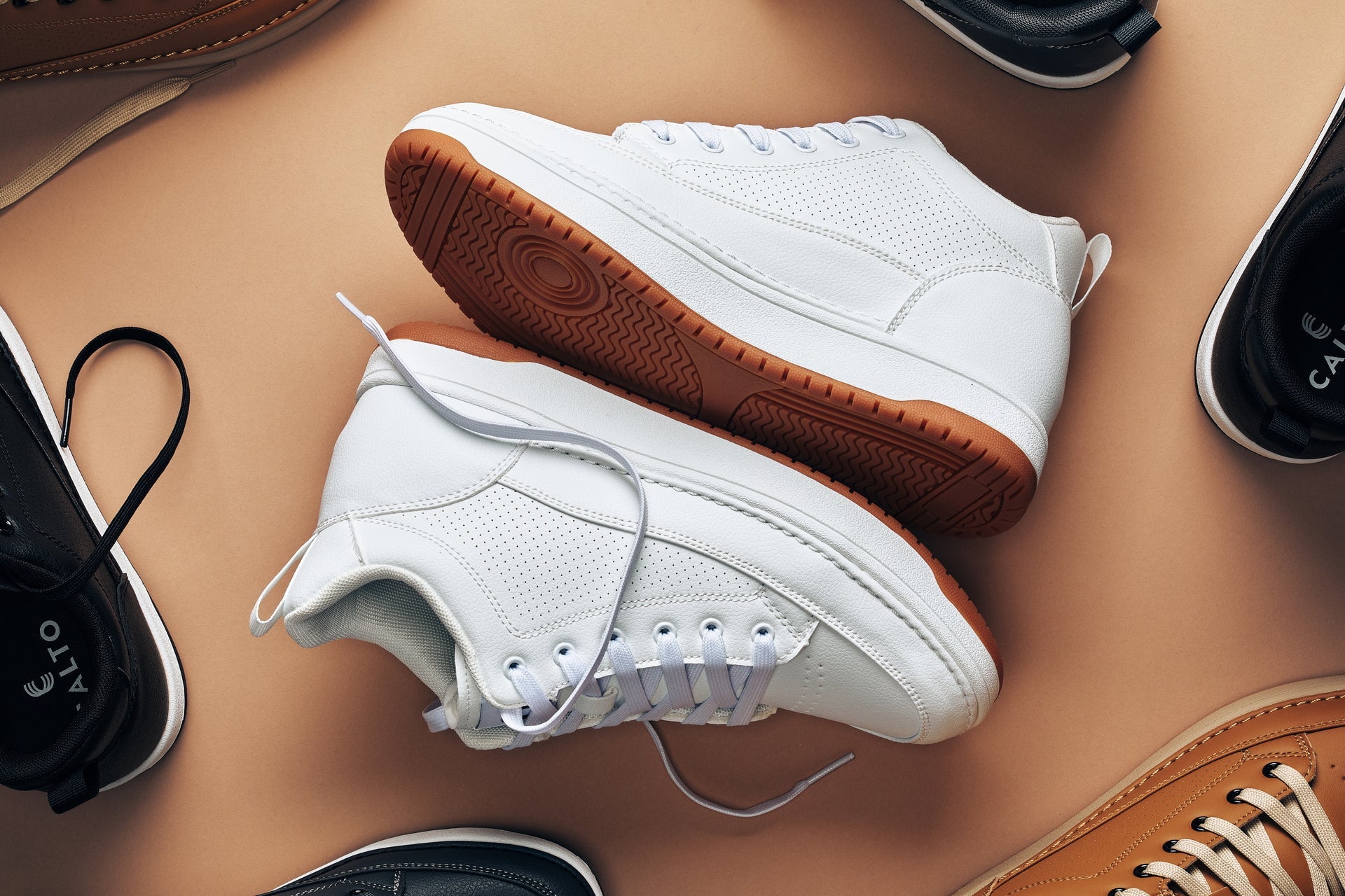 CALTO - Q272  - 2 Inches Taller (White & Gum Sole) -Elevated Leatherette Micro-Perforated Sneakers - Triathlete Store
