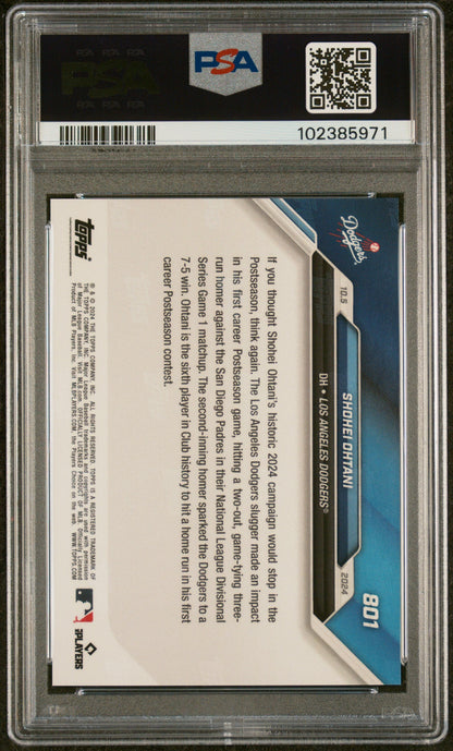 Graded 2024 Topps Now Shohei Ohtani #801 First Career Post Season Home Run Baseball Card PSA 10 Gem Mint