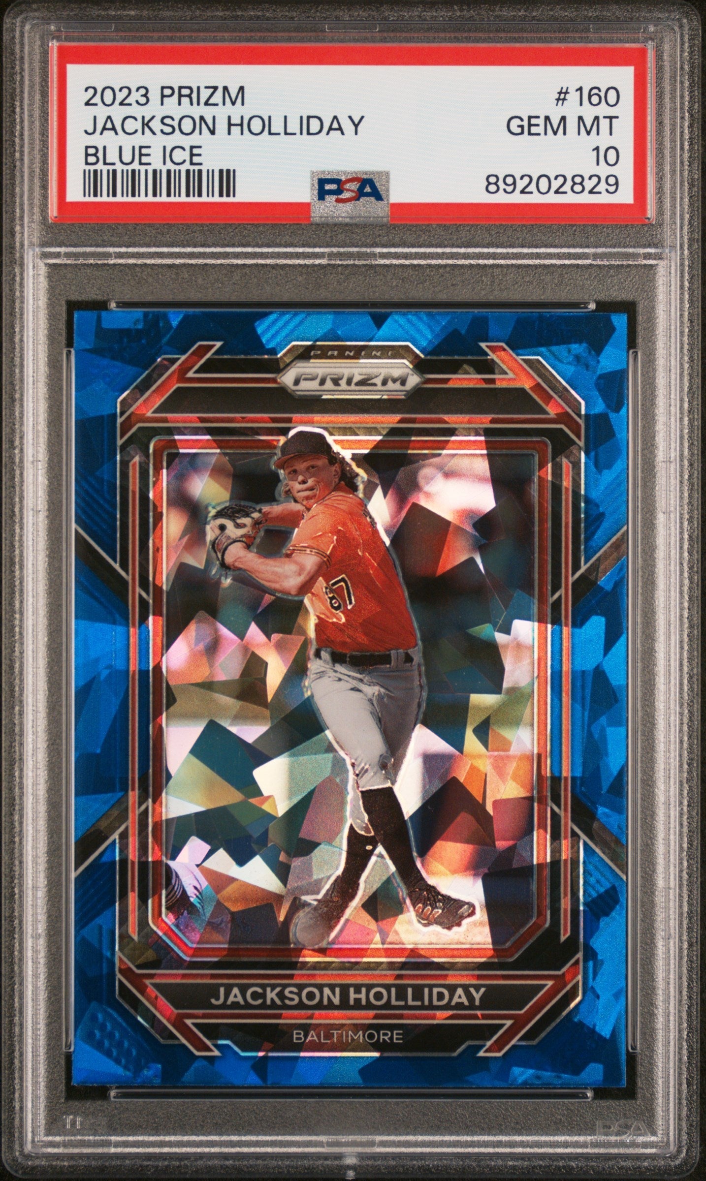 Graded 2023 Panini Prizm Jackson Holliday #160 Blue Ice Rookie RC Baseball Card PSA 10 Gem Mint