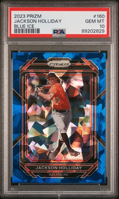 Graded 2023 Panini Prizm Jackson Holliday #160 Blue Ice Rookie RC Baseball Card PSA 10 Gem Mint