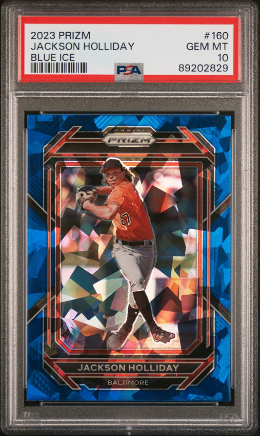 Graded 2023 Panini Prizm Jackson Holliday #160 Blue Ice Rookie RC Baseball Card PSA 10 Gem Mint
