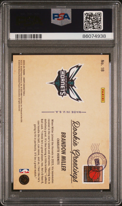 Graded 2023 Panini NBA Hoops Brandon Miller #18 Rookie Greetings Winter Holo Rookie RC Basketball Card PSA 10 Gem Mint