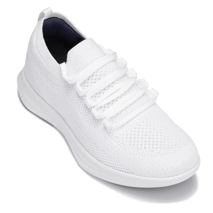 CALTO - QA061 - 2.4 Inches Taller (White/White Sole) - Lightweight Knitted Sneakers - Triathlete Store
