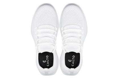 CALTO - QA061 - 2.4 Inches Taller (White/White Sole) - Lightweight Knitted Sneakers - Triathlete Store