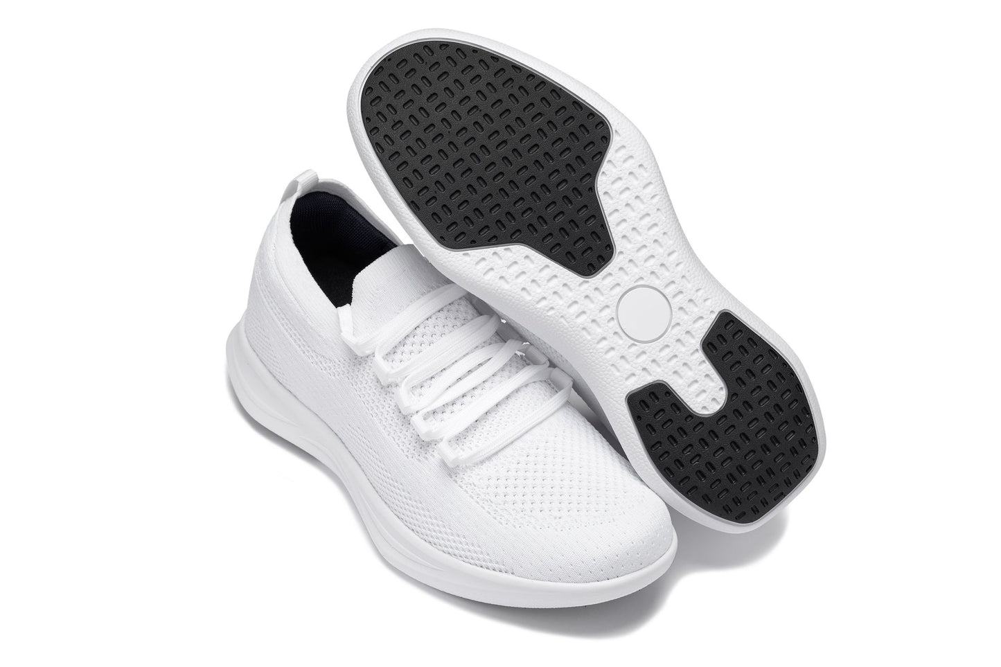 CALTO - QA061 - 2.4 Inches Taller (White/White Sole) - Lightweight Knitted Sneakers - Triathlete Store