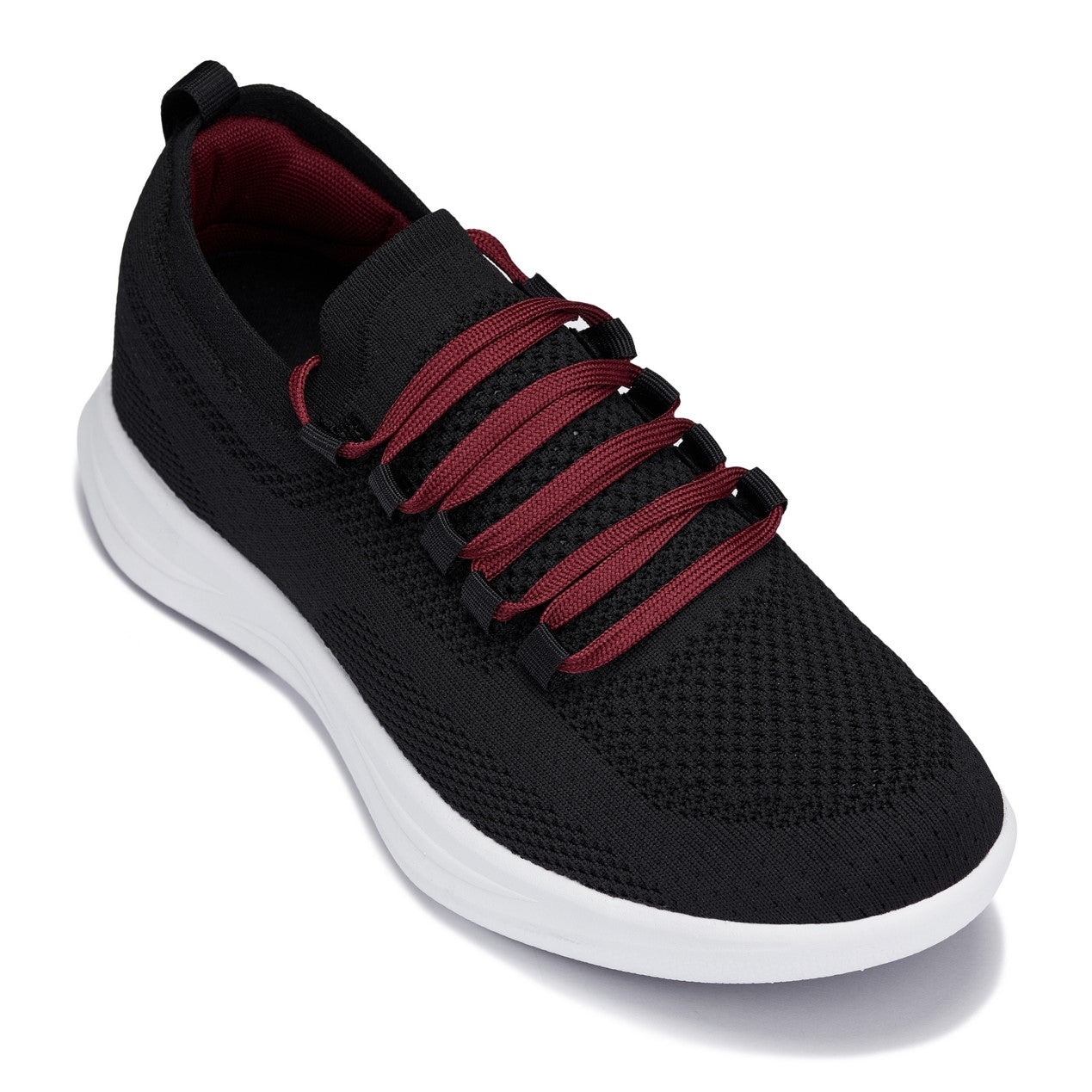 CALTO - QA064 - 2.4 Inches Taller (Black/Red/White Sole) - Lightweight Knitted Sneakers - Triathlete Store
