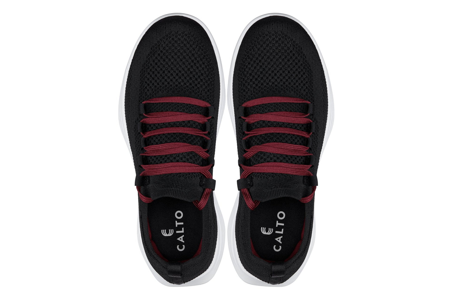 CALTO - QA064 - 2.4 Inches Taller (Black/Red/White Sole) - Lightweight Knitted Sneakers - Triathlete Store