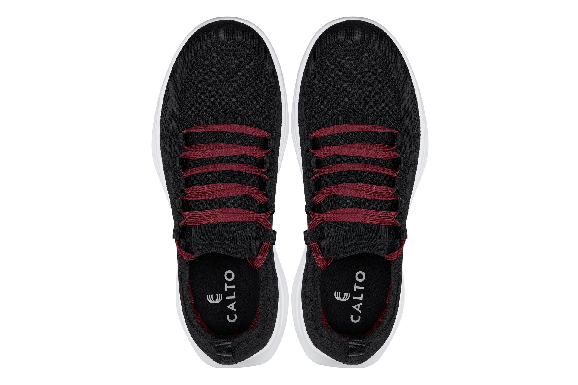 CALTO - QA064 - 2.4 Inches Taller (Black/Red/White Sole) - Lightweight Knitted Sneakers - Triathlete Store