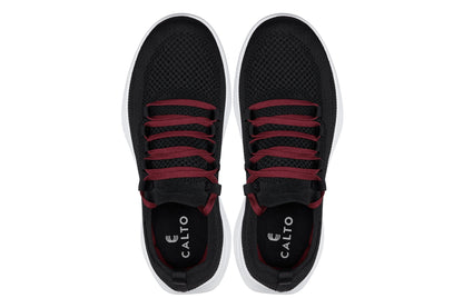 CALTO - QA064 - 2.4 Inches Taller (Black/Red/White Sole) - Lightweight Knitted Sneakers - Triathlete Store