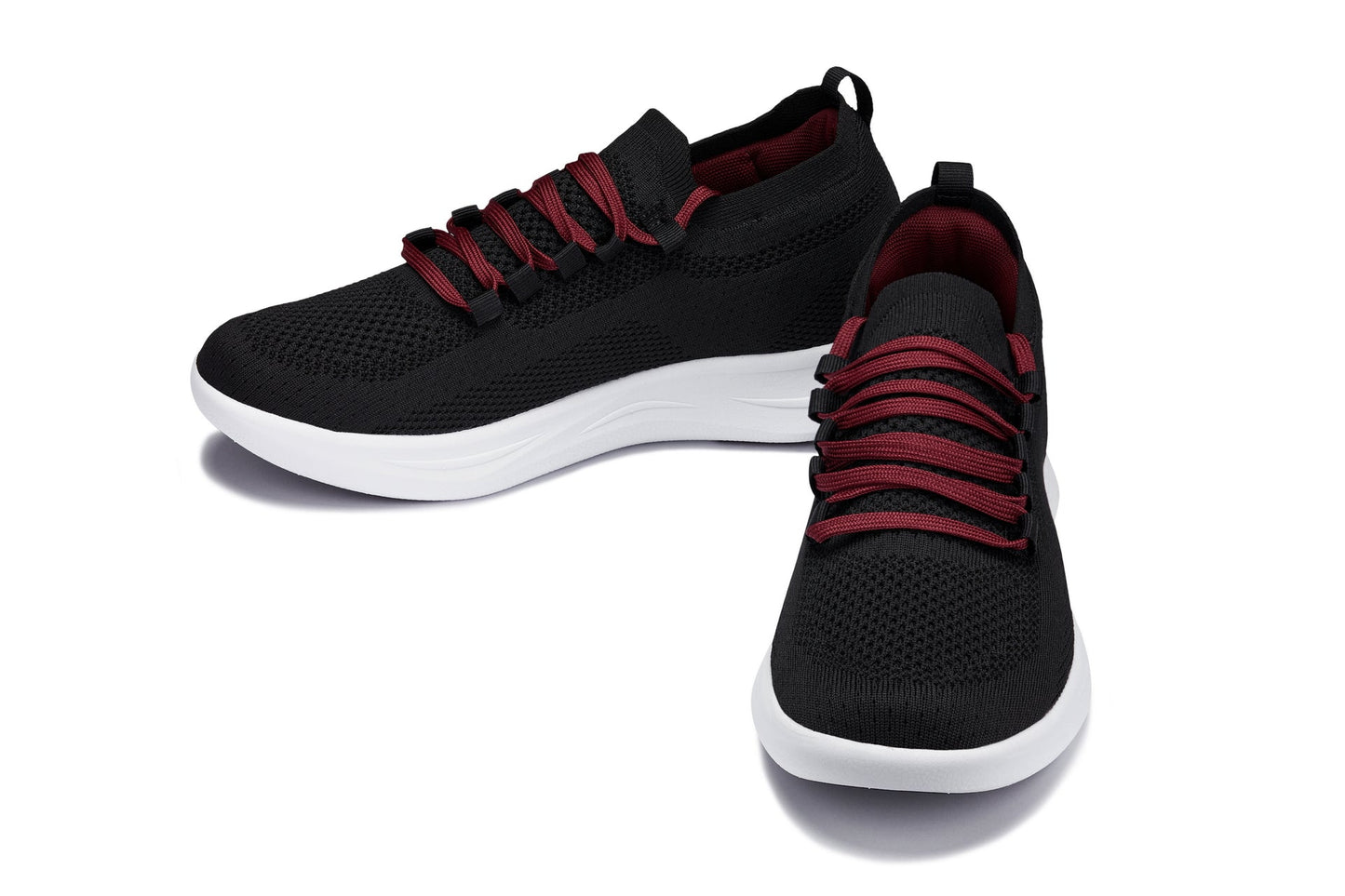 CALTO - QA064 - 2.4 Inches Taller (Black/Red/White Sole) - Lightweight Knitted Sneakers - Triathlete Store