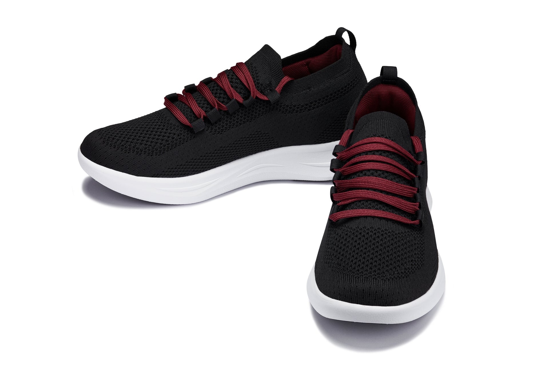 CALTO - QA064 - 2.4 Inches Taller (Black/Red/White Sole) - Lightweight Knitted Sneakers - Triathlete Store