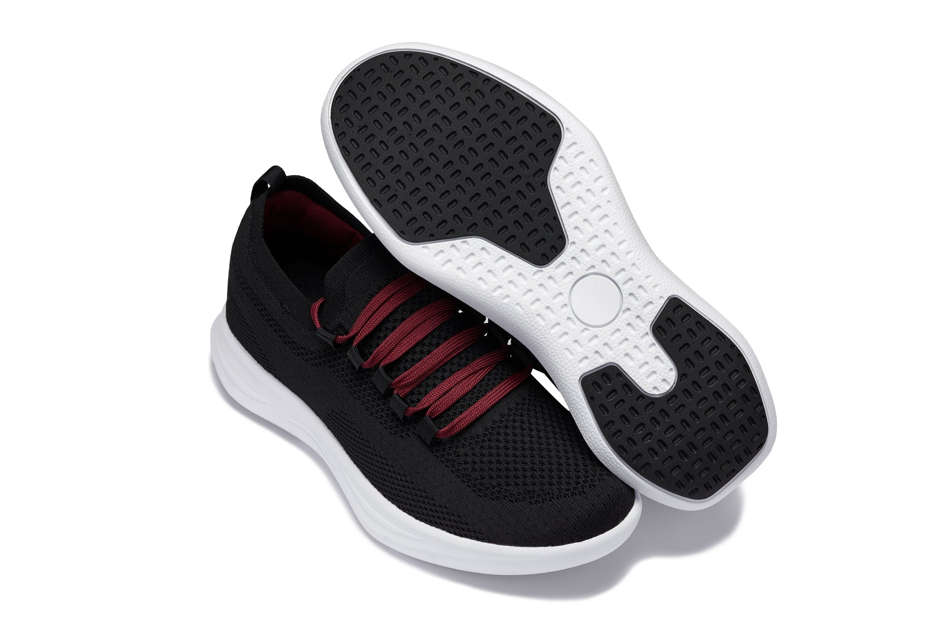 CALTO - QA064 - 2.4 Inches Taller (Black/Red/White Sole) - Lightweight Knitted Sneakers - Triathlete Store