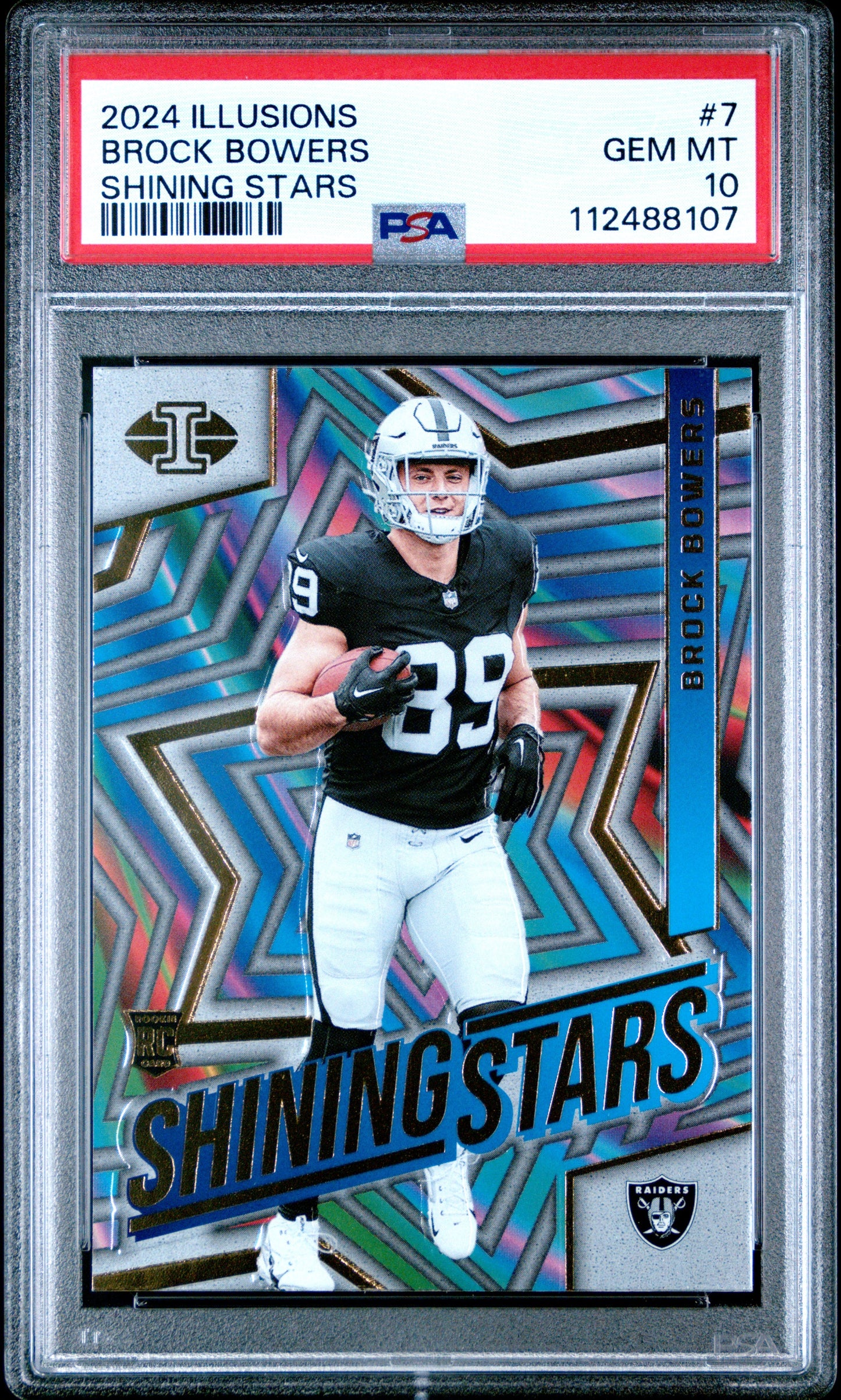 Graded 2024 Panini Illusions Brock Bowers #7 Shining Stars Rookie RC Football Card PSA 10 Gem Mint
