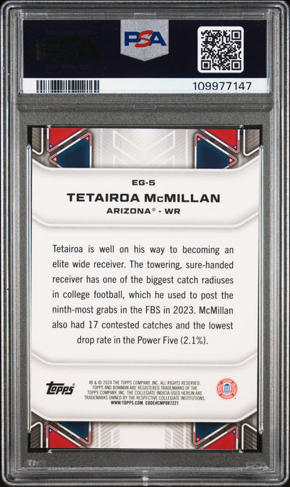 Graded 2024 Topps Bowman Best University Tetairoa McMillan #EG5 Elements of the Game Rookie RC Football Card PSA 10 Gem Mint