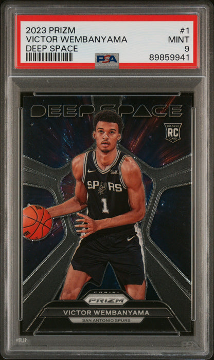 Graded 2023 Panini Prizm Victor Wembanyama #1 Deep Space Rookie RC Basketball Card PSA 9 Mint