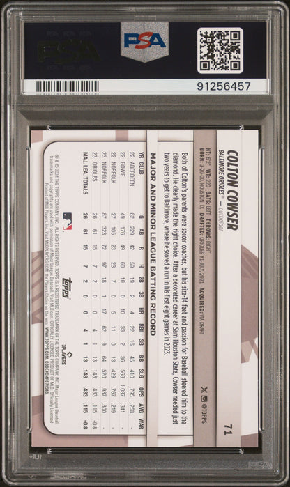Graded 2024 Topps Big League Colton Cowser #71 Electric Orange Rookie RC Baseball Card PSA 10 Gem Mint
