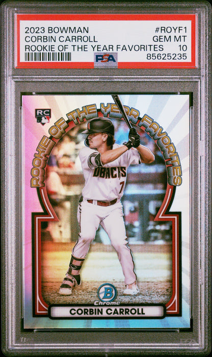 Graded 2023 Topps Bowman Corbin Carroll #ROYF1 Rookie of the Year Favorites Rookie RC Baseball Card PSA 10 Gem Mint