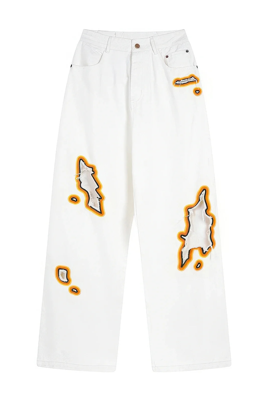 Flame Burnout Distressed Denim Jeans – Bold, Street Style Design