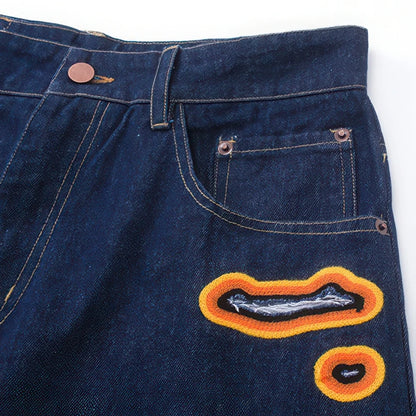 Flame Burnout Distressed Denim Jeans – Bold, Street Style Design