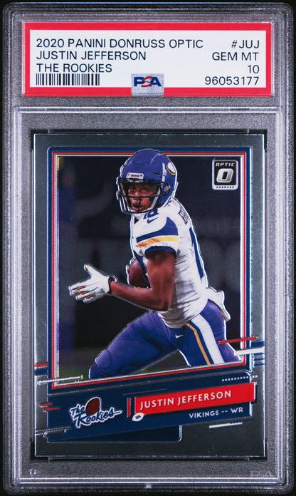 Graded 2020 Panini Donruss Optic Justin Jefferson #JUJ The Rookies Rookie RC Football Card PSA 10 Gem Mint