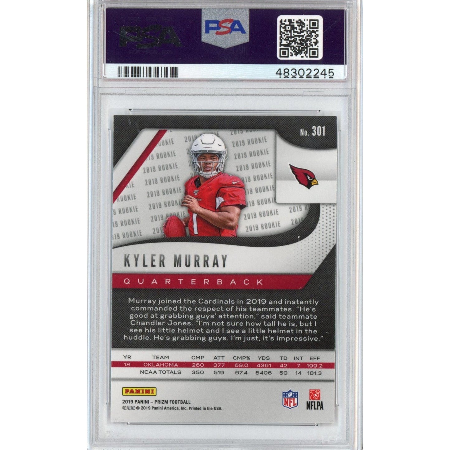 Graded 2019 Panini Prizm Kyler Murray #301 Rookie RC Football Card PSA 10 Gem Mint