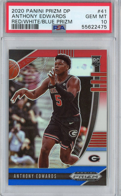 Graded 2020-21 Panini Prizm DP Draft Picks Anthony Edwards #41 Red White Blue Rookie RC Basketball Card PSA 10 Gem Mint