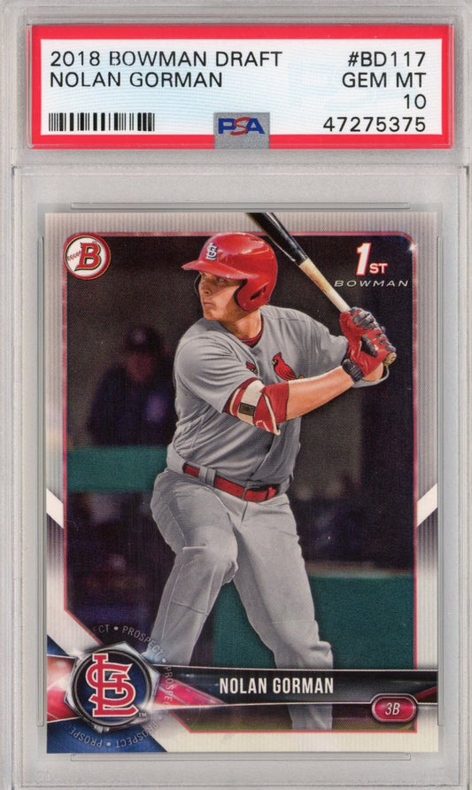 Graded 2018 Bowman Draft Nolan Gorman #BD117 Rookie RC Baseball Card PSA 10 Gem Mint