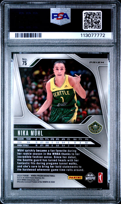 Graded 2024 Panini Prizm Nika Muhl #75 Ice Rookie RC Basketball Card PSA 10 Gem Mint