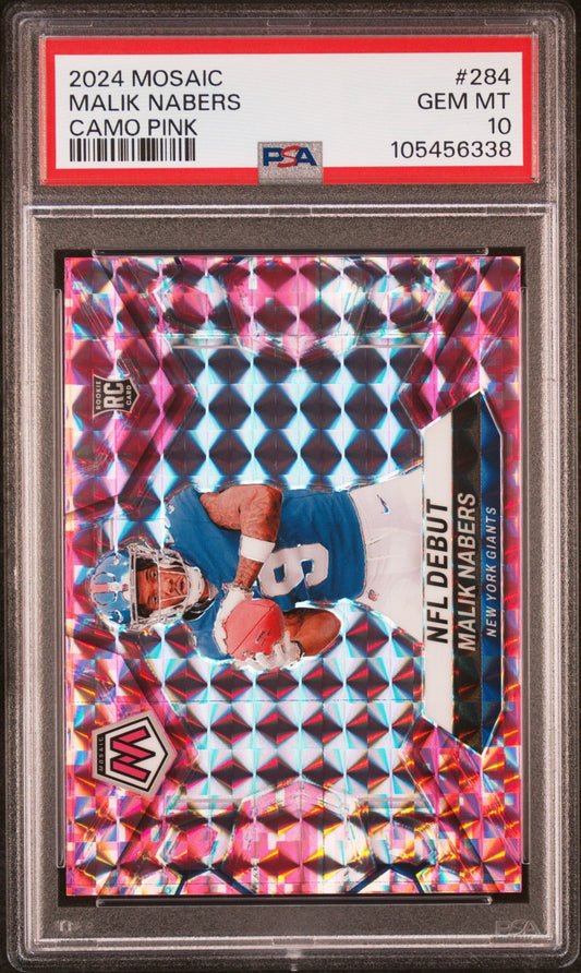 Graded 2024 Panini Mosaic Malik Nabers #284 Camo Pink Rookie RC Football Card PSA 10 Gem Mint