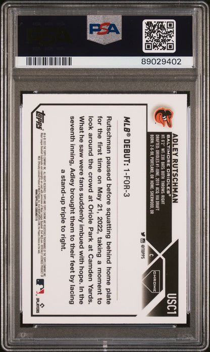 Graded 2023 Topps Chrome Update Adley Rutschman #USC1 Pink Rookie RC Baseball Card PSA 10 Gem Mint