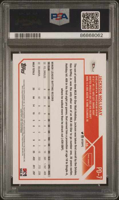 Graded 2023 Topps Pro Debut Jackson Holliday #PD7 Rookie RC Baseball Card PSA 10 Gem Mint