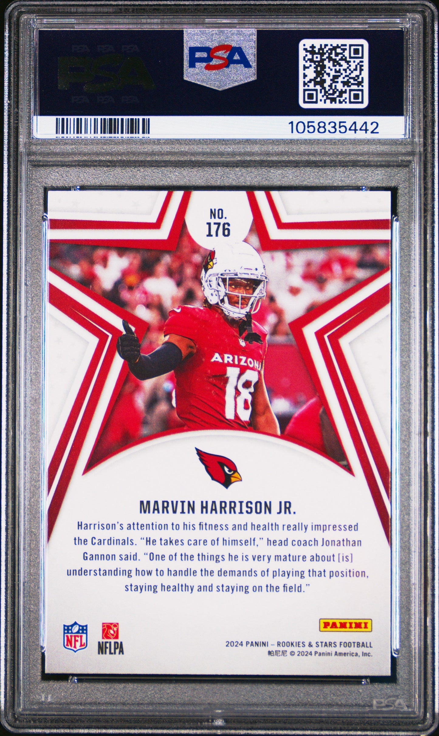 Graded 2024 Panini Rookies & Stars Marvin Harrison Jr #176 Rookie RC Football Card PSA 10 Gem Mint