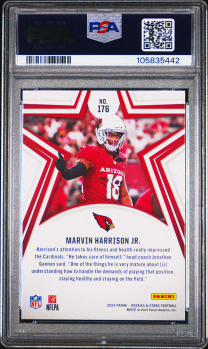 Graded 2024 Panini Rookies & Stars Marvin Harrison Jr #176 Rookie RC Football Card PSA 10 Gem Mint