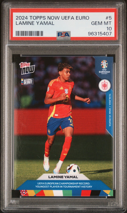 Graded 2024 Topps Now Lamine Yamal #5 Rookie RC Soccer Card PSA 10 Gem Mint