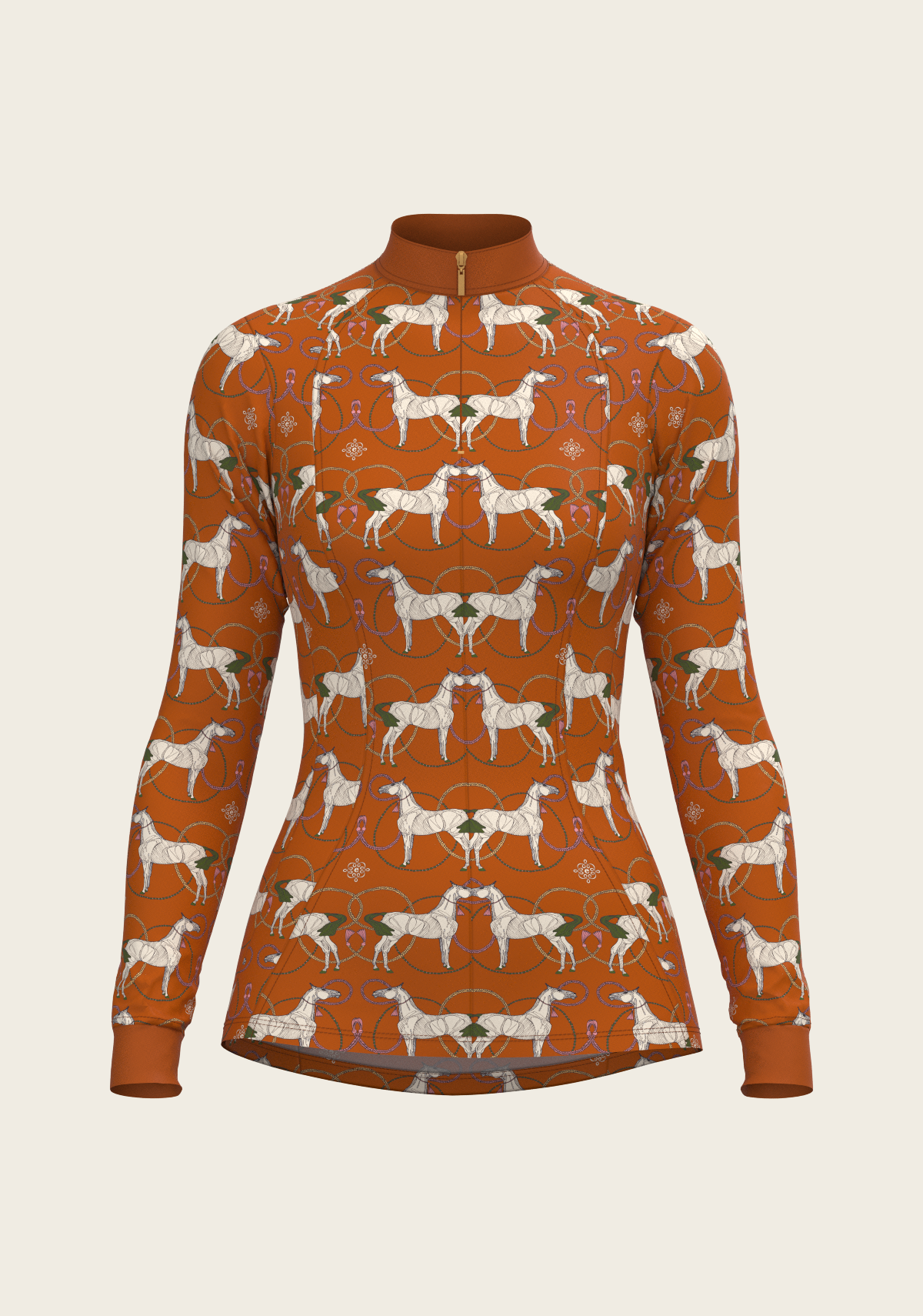 Roped Horses on Tan Quarter Zip Sun Shirt