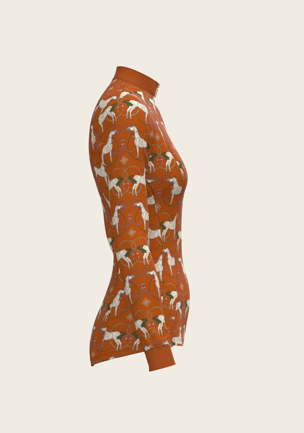 Roped Horses on Tan Quarter Zip Sun Shirt
