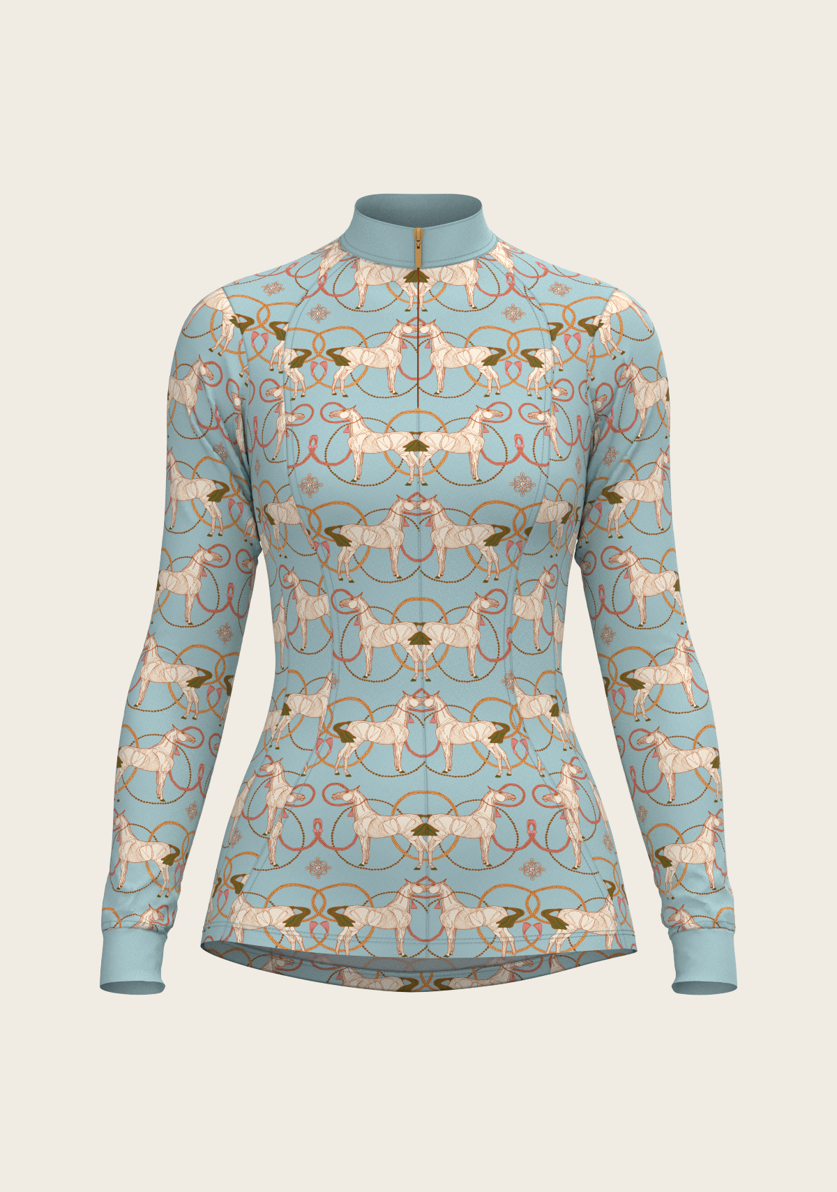 Roped Horses on Sky Blue Quarter Zip Sun Shirt