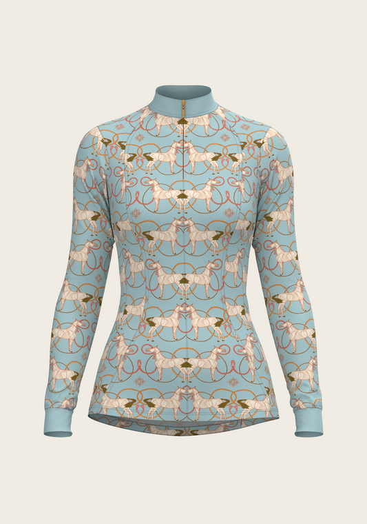 Roped Horses on Sky Blue Quarter Zip Sun Shirt