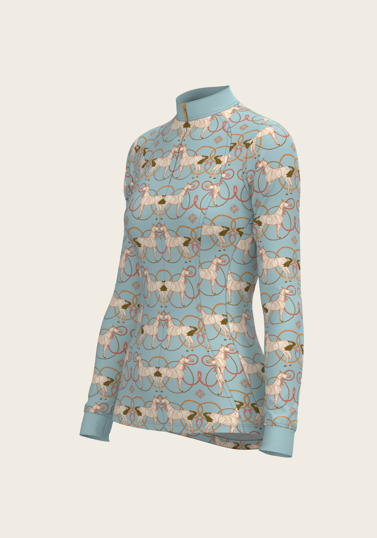 Roped Horses on Sky Blue Quarter Zip Sun Shirt