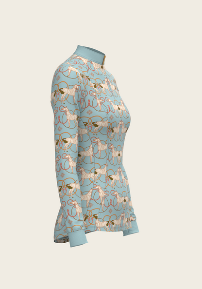 Roped Horses on Sky Blue Quarter Zip Sun Shirt
