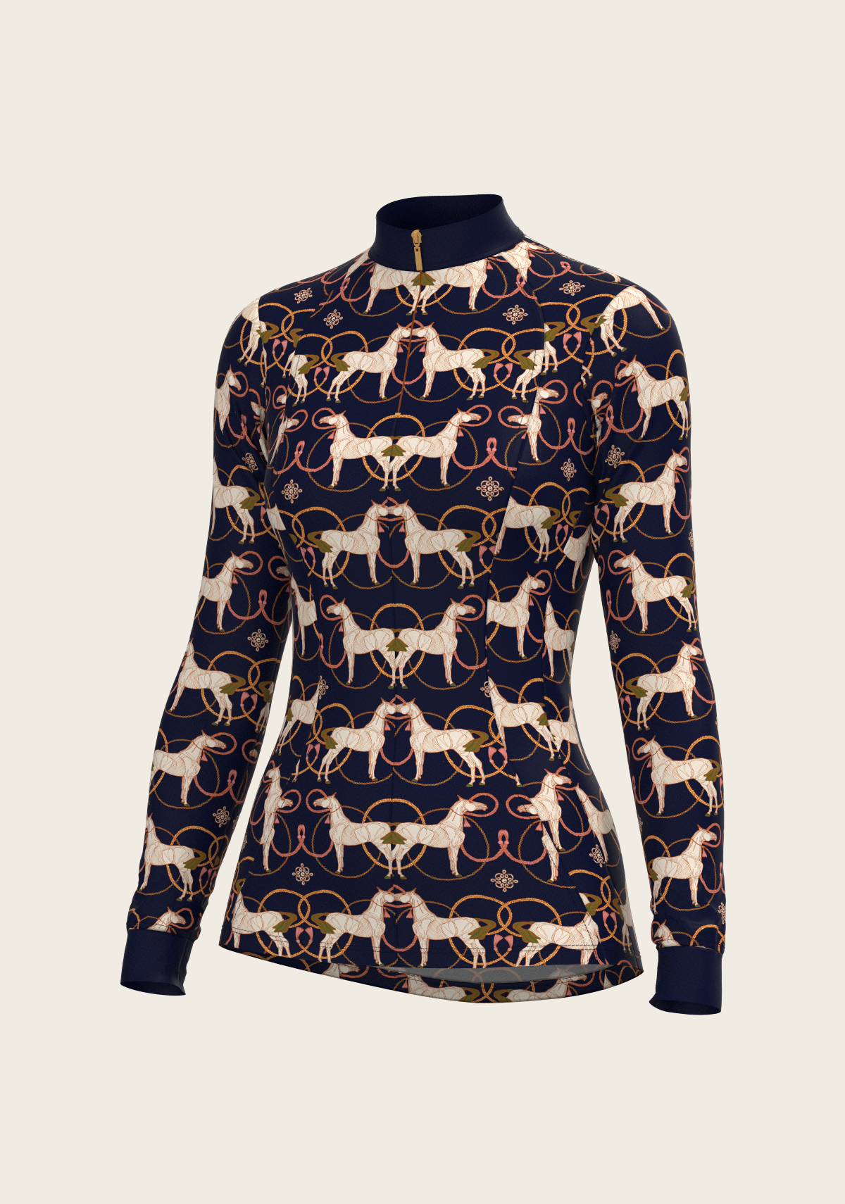 Roped Horses on Navy Quarter Zip Sun Shirt