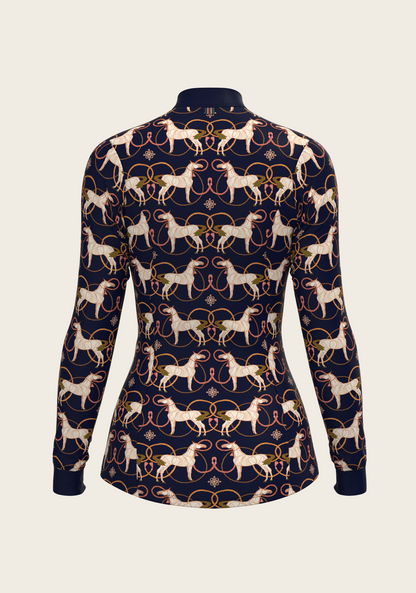 Roped Horses on Navy Quarter Zip Sun Shirt