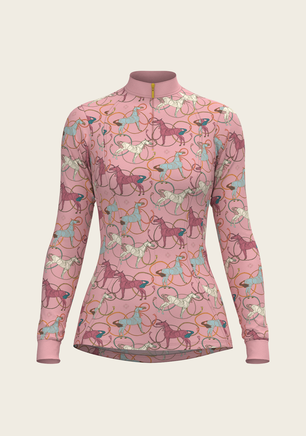 Roped Horses on Rose Quarter Zip Sun Shirt
