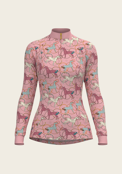 Roped Horses on Rose Quarter Zip Sun Shirt