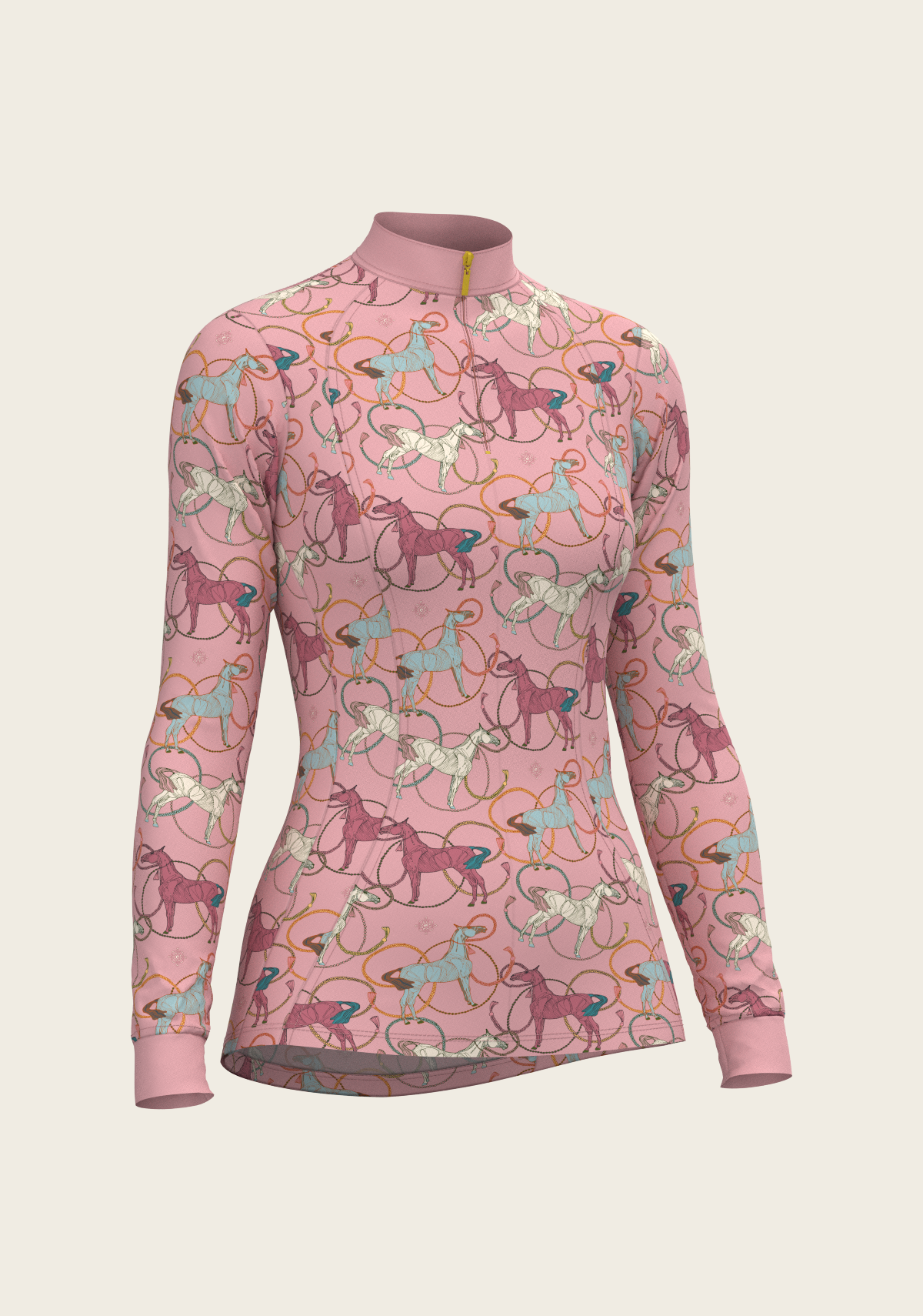 Roped Horses on Rose Quarter Zip Sun Shirt