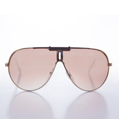 80s Gold Aviator Sunglass With Rose Colored Flash Mirror Lens - Racer