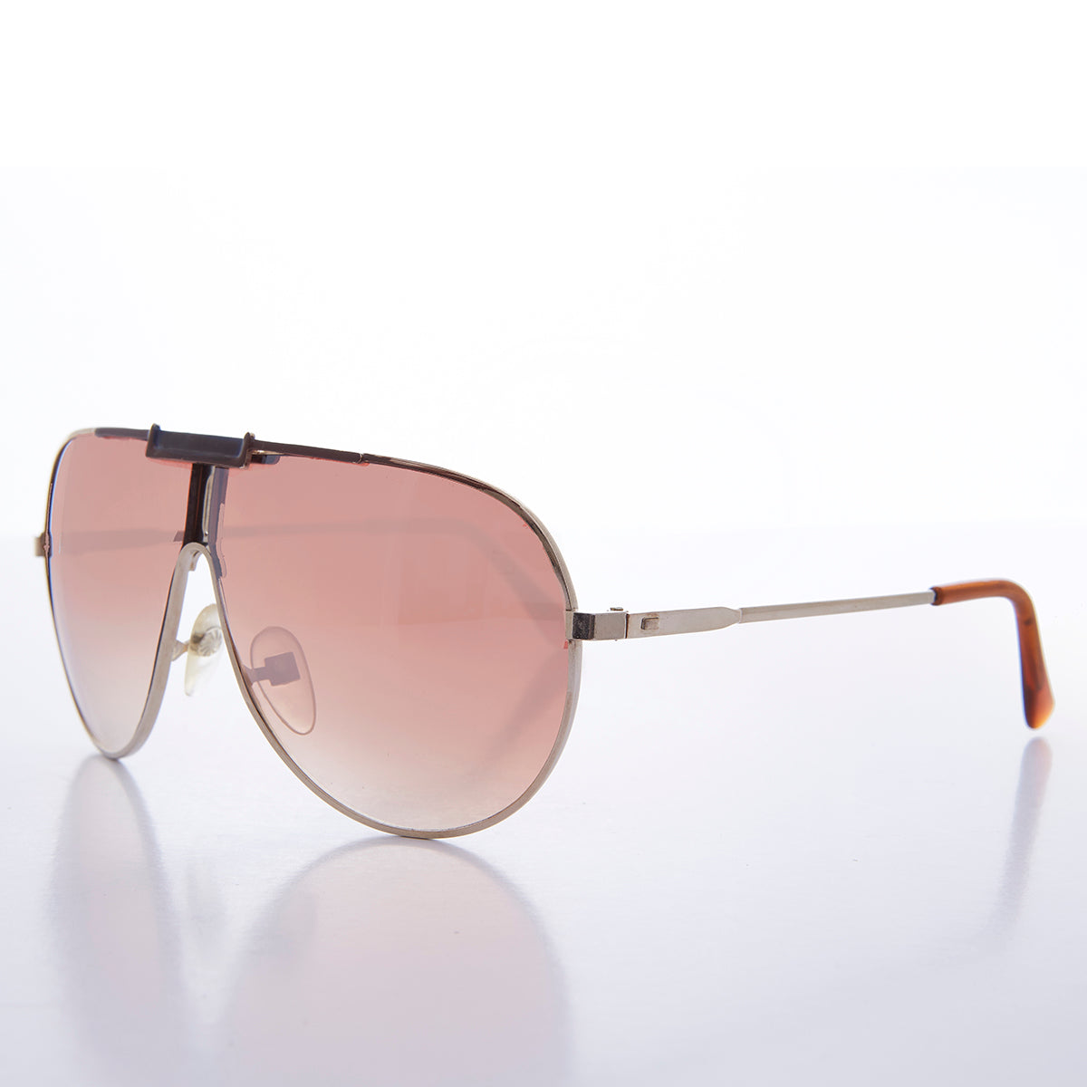 80s Gold Aviator Sunglass With Rose Colored Flash Mirror Lens - Racer