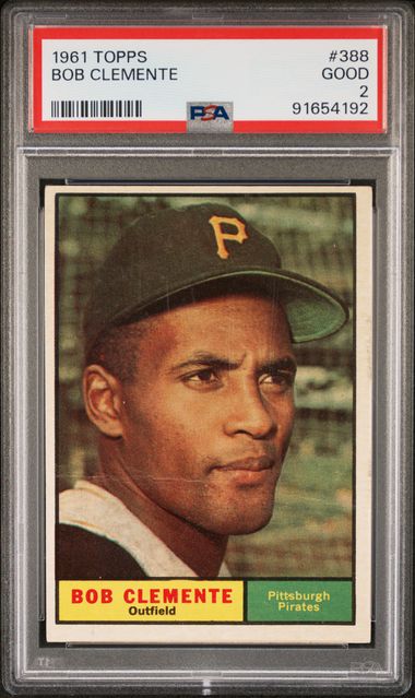 Graded 1961 Topps Bob Roberto Clemente #388 Baseball Card PSA 2 Good