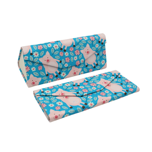 Pig Print Glasses Case - Vegan Leather Magic Folding Hardcase